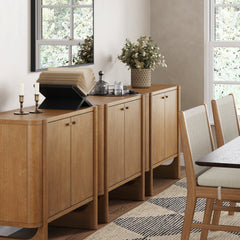 Mid-Century Modern Solid Wood Accent Cabinet or TV Stand Light Brown (Set of 3)