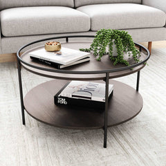 Wood 2-Tier Round Circular Coffee Table