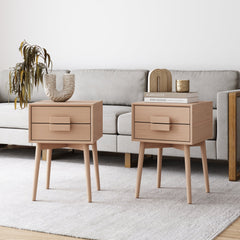Mid-Century Wood Handle Nightstand Raw Oak (Set of 2)