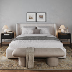 Wood Nightstand with Drawer & Seagrass Storage Black Oak (Set of 2)