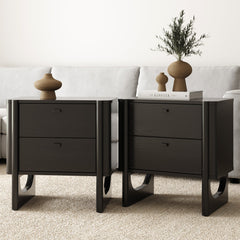 Mid Century Modern 2-Drawer Solid Wood Nightstand Black (Set of 2)