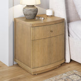 Fluted Nightstand with Drawer and Cabinet Storage Light Brown