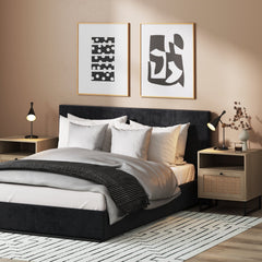 Rattan & Wood Storage Nightstand Light Oak