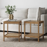 Solid Wood Rattan & Glass End Table Set of 2