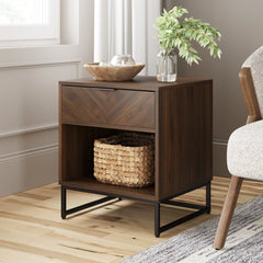 Wood Cabinet Herringbone Nightstand Walnut