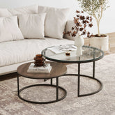 Round Glass Nesting Coffee Table Reclaimed Oak