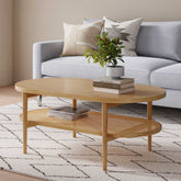 Wood & Rattan Oval Coffee Table Warm Pine