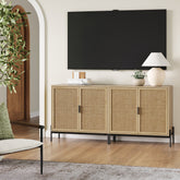 Rattan TV Console Credenza Oak (Set of 2)