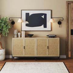 Rattan TV Console Credenza Oak (Set of 2)