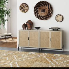 Rattan TV Console Credenza Oak (Set of 2)