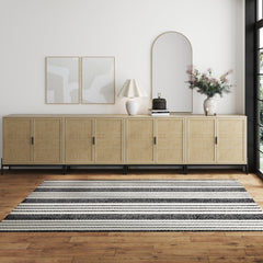 Large Rattan Credenza Console Table Light Oak (Set of 4)