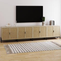 Large Rattan Credenza Console Table Light Oak (Set of 4)