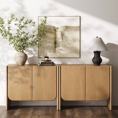 Rounded Wood Accent Cabinet or TV Stand Raw Oak (Set of 2)