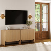 Rounded Wood Accent Cabinet or TV Stand Raw Oak (Set of 2)