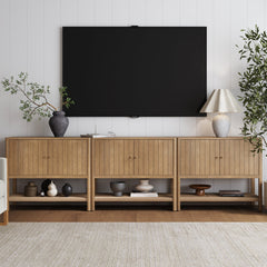 Grooved Door TV Stand or Storage Cabinet Light Brown (Set of 3)