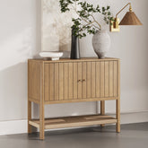 Mid-Century Grooved Door Storage Cabinet Light Brown