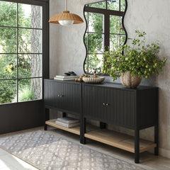 Grooved Door TV Stand or Storage Cabinet Black Oak (Set of 2)