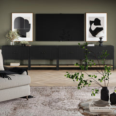 Grooved Door Credenza TV Console Black Oak (Set of 4)