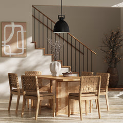 Woven Faux Leather & Rattan Dining Set (6 Chairs)