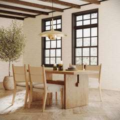 Boho Solid Wood Dining Set Light Brown (4 Chairs)