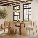 Boho Solid Wood Dining Set Light Brown (6 Chairs)