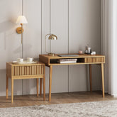 Solid Wood Fluted Desk & Nightstand Bedroom Vanity Set