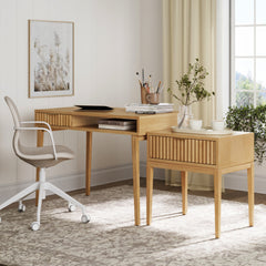 Solid Wood Fluted Desk & Nightstand Bedroom Vanity Set