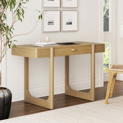 Solid Wood Desk with Drawer & Rounded Legs Light Brown