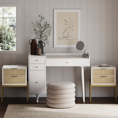 Farmhouse Wood Desk and End Table Bedroom Vanity Set