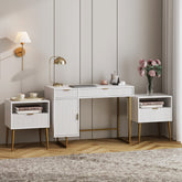 Fluted Desk & 2 Nightstands Bedroom Vanity Set
