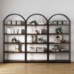 Metal 5-Shelf Arched Bookshelves Black (Set of 3)