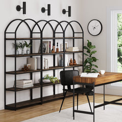 Metal 5-Shelf Arched Bookshelves Black (Set of 3)