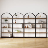 Metal 5-Shelf Arched Bookshelves Oak (Set of 4)
