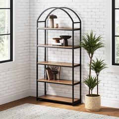 Wood & Metal 5-Shelf Arched Bookshelf Oak