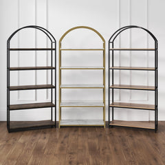 Wood & Metal 5-Shelf Arched Bookshelf Black