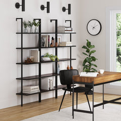 5-Shelf Bookshelf Walnut Matte Black (Set of 3)