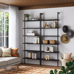 6-Shelf Bookcase Nutmeg Matte Black (Set of 2)