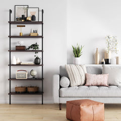 6-Shelf Ladder Bookshelf Nutmeg Matte Black