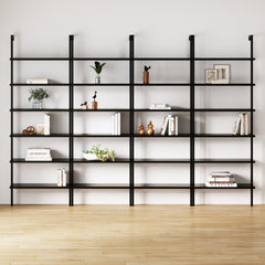 6-Shelf Wall Mount Bookshelf Black (Set of 4)