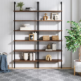6-Shelf Bookcase Oak Matte Black (Set of 2)