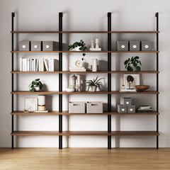6-Shelf Bookcase Oak Matte Black (Set of 3)