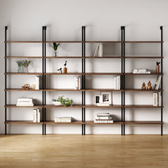 6-Shelf Bookcase Oak Matte Black (Set of 4)