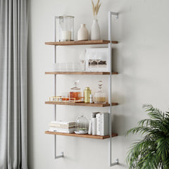 Wood & Metal 4-Shelf Floating Bookshelf Reclaimed Oak