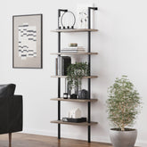 5-Shelf Bookshelf Light Gray Oak Matte Black