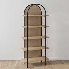 Boho Rattan & Wood Arched Bookshelf