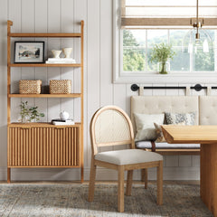 Mid-Century Fluted Wall Bookshelf with Doors Warm Pine