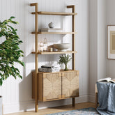 Seagrass Wall Bookshelf with Doors Light Brown