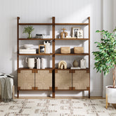 Seagrass Wall Bookshelves with Doors Dark Brown (Set of 2)