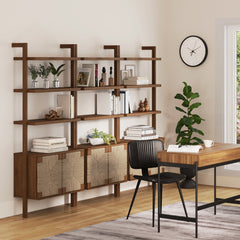 Seagrass Wall Bookshelves with Doors Dark Brown (Set of 3)