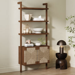 Seagrass Wall Bookshelf with Doors Dark Brown